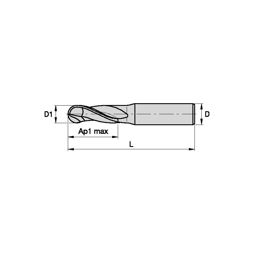 F2AL0300ADL30 End Mill Solid Carbide Ball Nose A D=3 Z=2 30