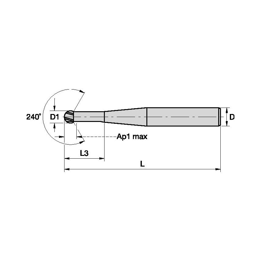 F2AL0800AWL30 End Mill Solid Carbide Ball Nose Mill A D