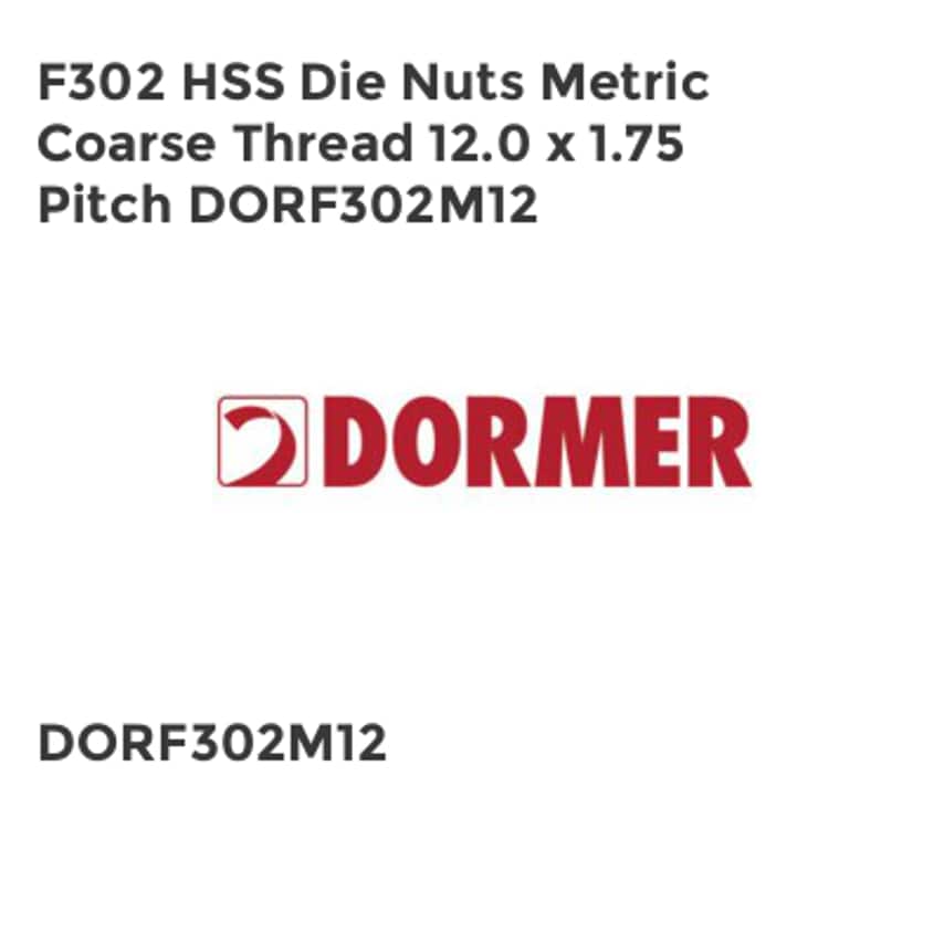 F302 HSS Die Nuts Metric Coarse Thread 12.0 x 1.75 Pitch DORF302M12