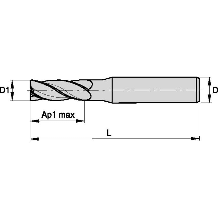 F4AS0600BDL38 Harvi End Mill D=6 Z=4 38DEG