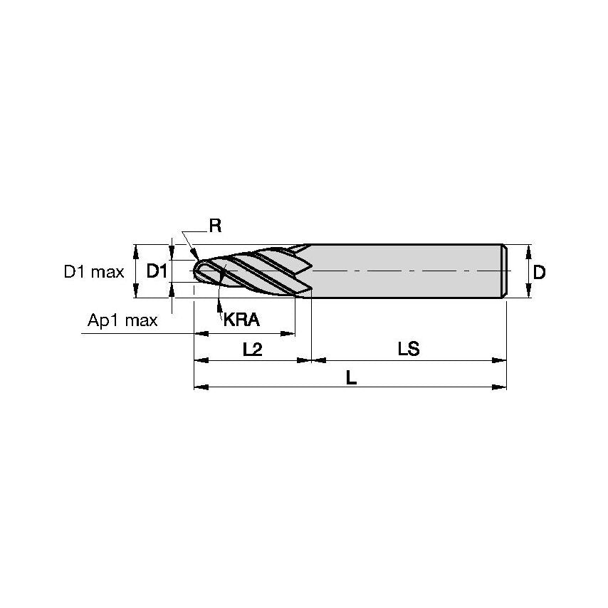 F4AW0500AWL38W040 End Mill Solid Carbide Tapered D=5 Z=4 3