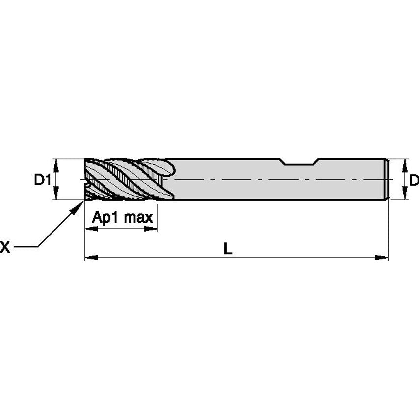 F4BJ0600BDL45 End Mill Solid Carbide Rougher B D=6 Z=4