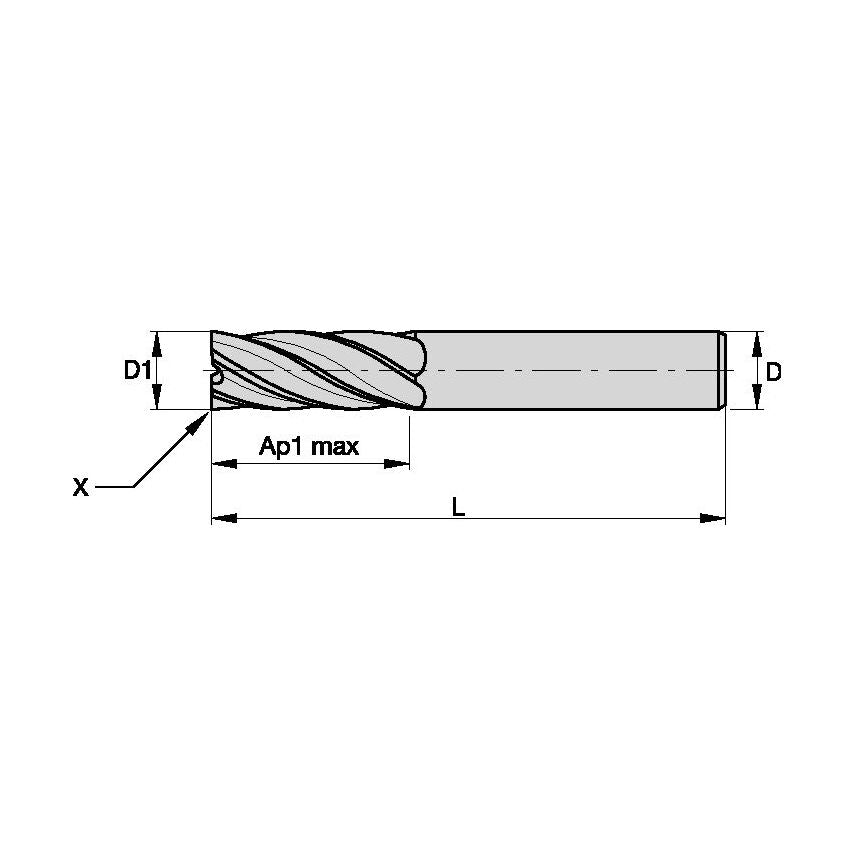 F6AJ1600ADL45 End Mill A D=16 Z=6 45