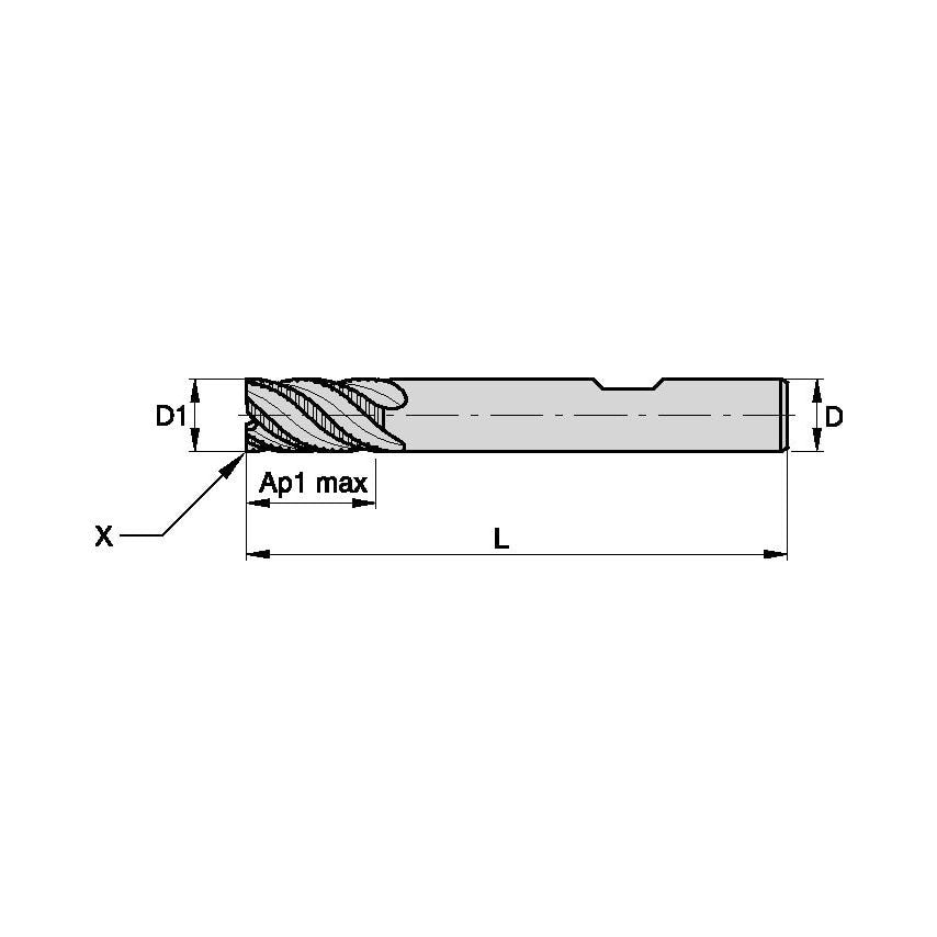 F6BJ1600BDL45 End Mill Solid Carbide Rougher B D=16 Z=6