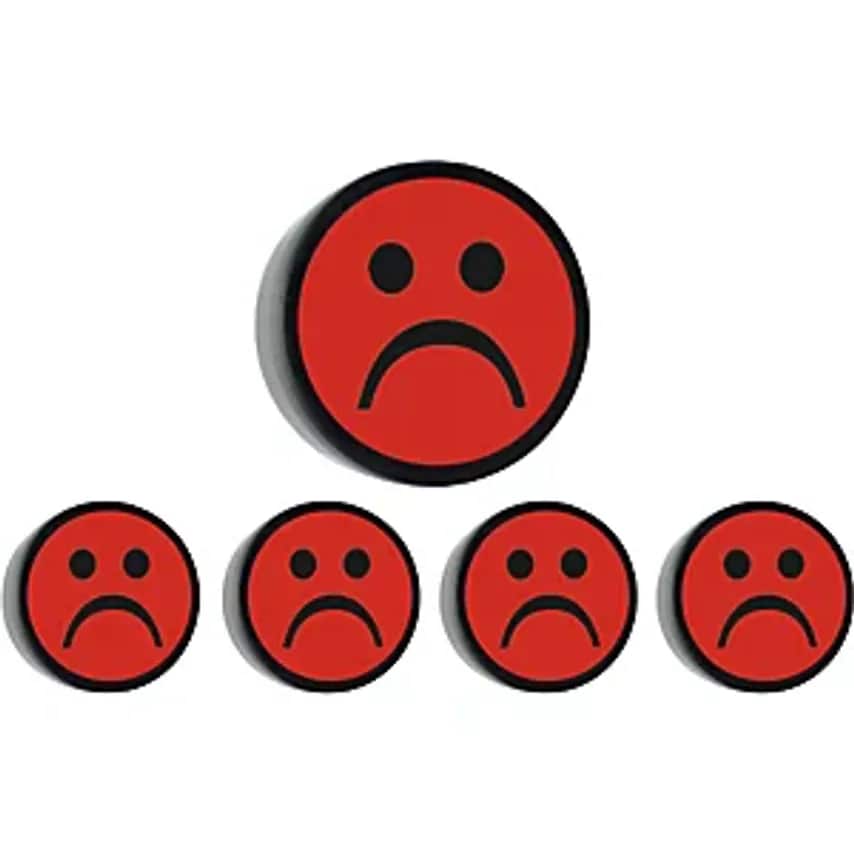 FACE Round Magnet, 35mm, Pack Of 10, Sad Face, Red