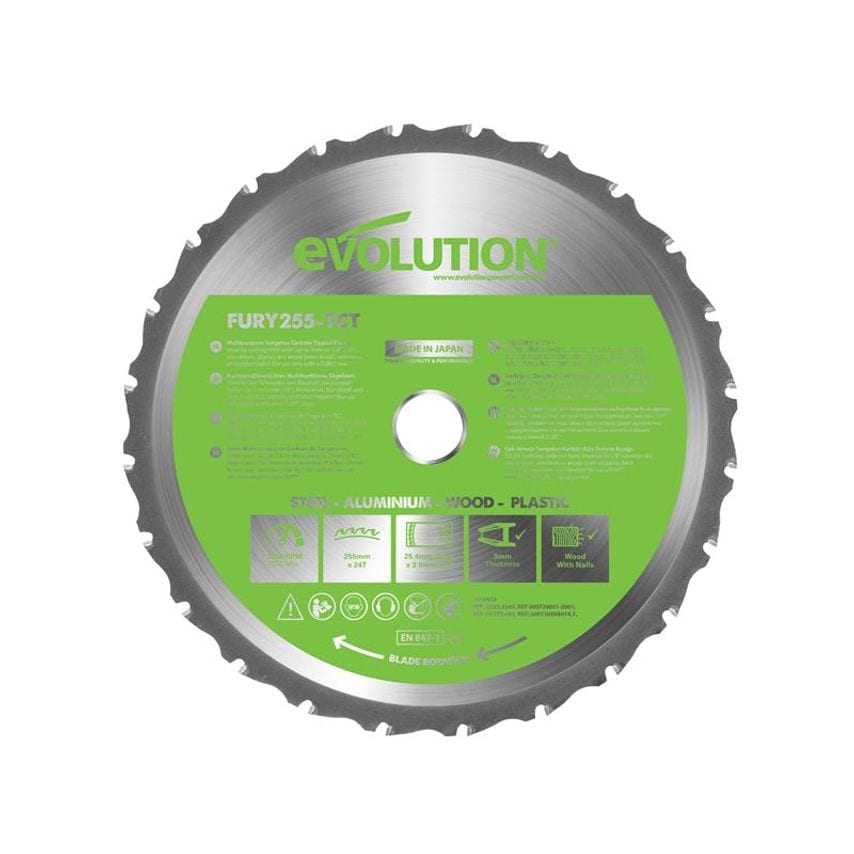 FURY Multi-Purpose TCT Circular Saw Blade 255 x 25.4mm x 24T EVLF255MULTI