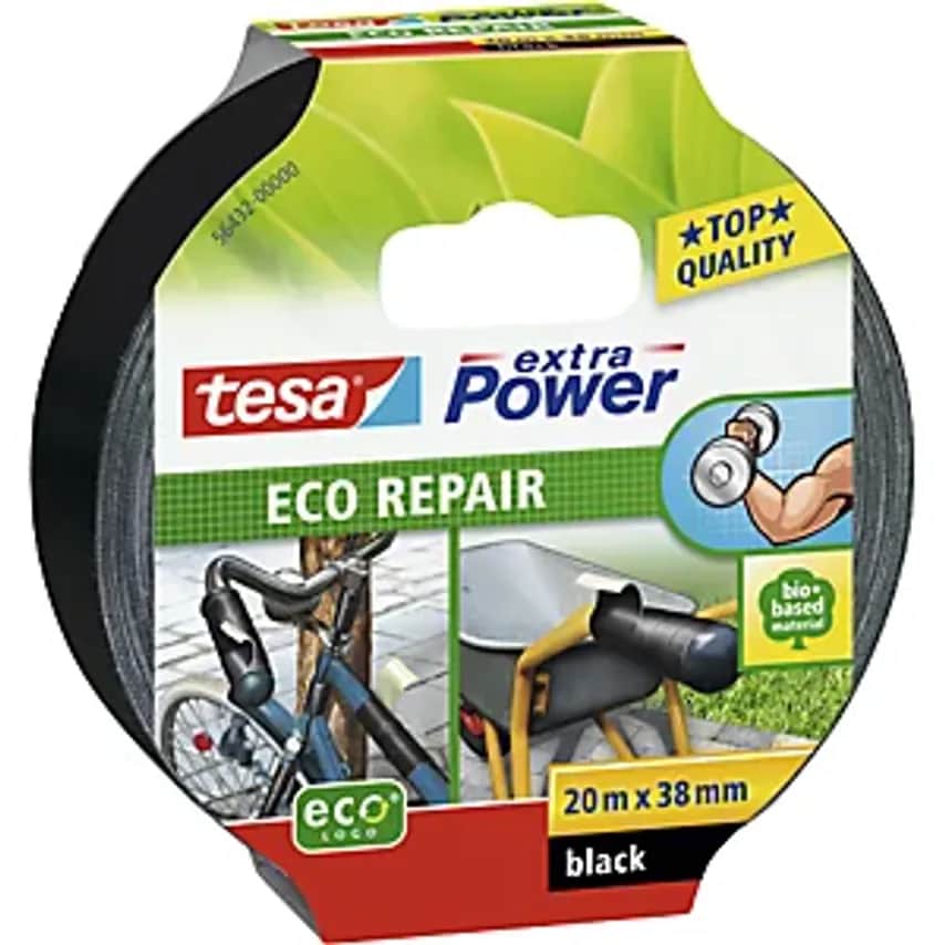 Fabric Tape, Extra Power Eco Repair, Pack Of 48 Rolls, Black, Tape Width 38mm