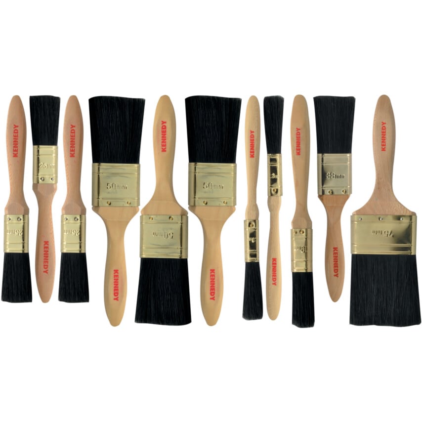 Flat Paint Brush Set, Natural Bristle, Set of 11