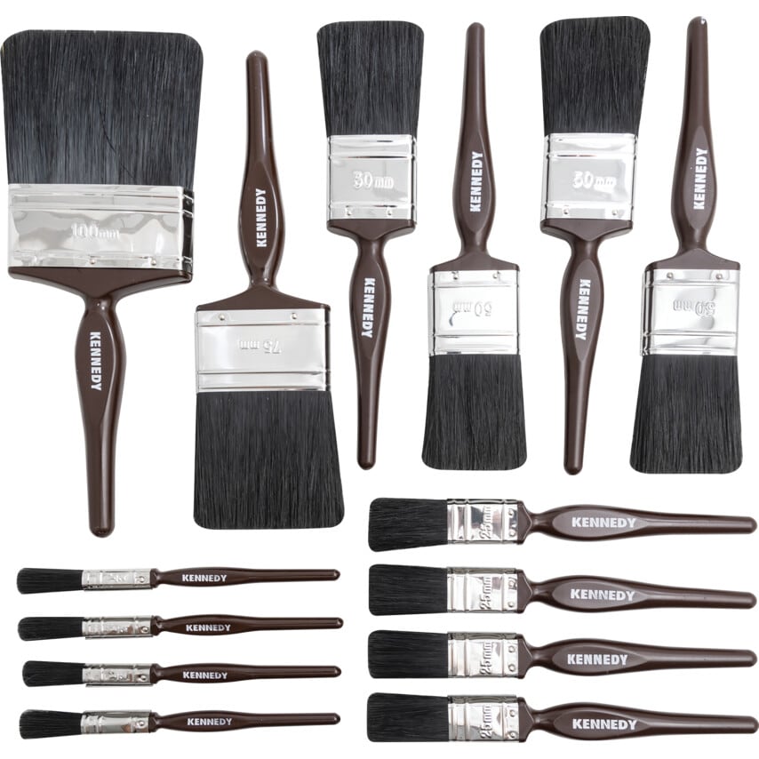 Flat Paint Brush Set, Natural Bristle, Set of 14