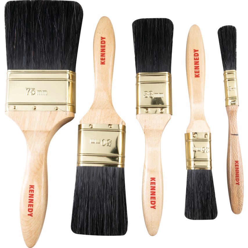 Flat Paint Brush Set, Natural Bristle, Set of 5
