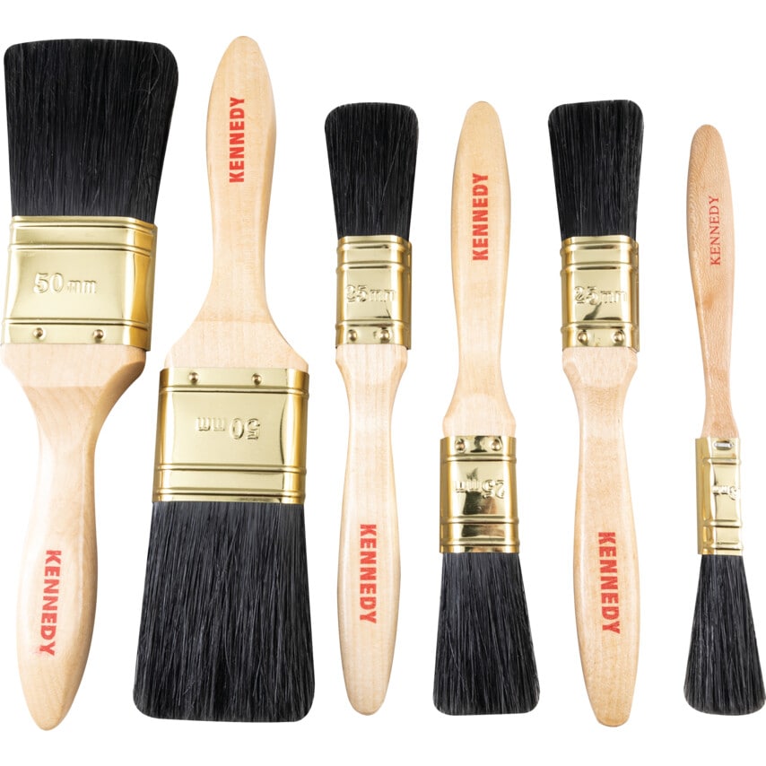 Flat Paint Brush Set, Natural Bristle, Set of 6