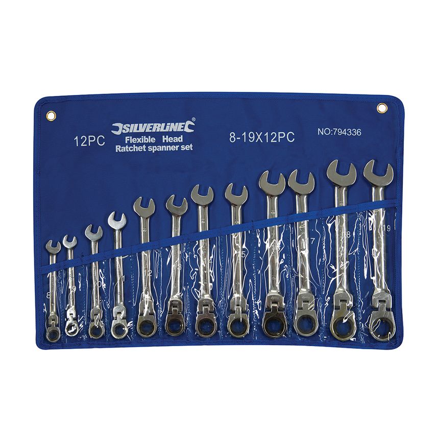 Flexible Head Ratchet Spanner Set 12 Piece 8 - 19mm