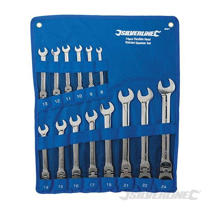 Flexible Head Ratchet Spanner Set 14 Piece 8 - 24mm