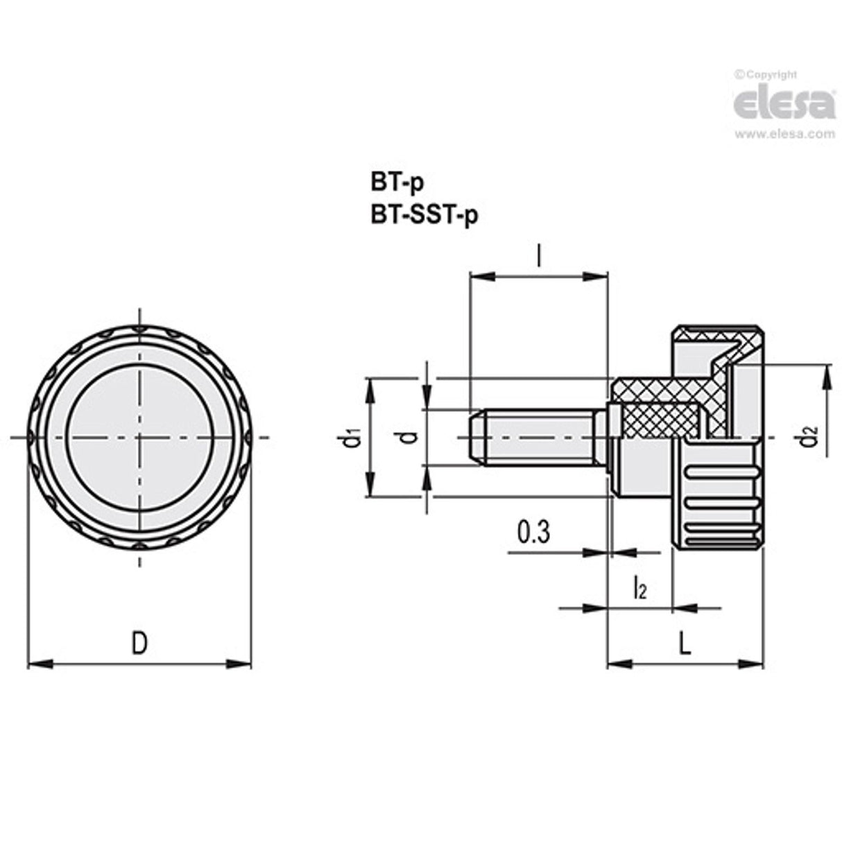 Fluted knob-BT.12 p-M3x10