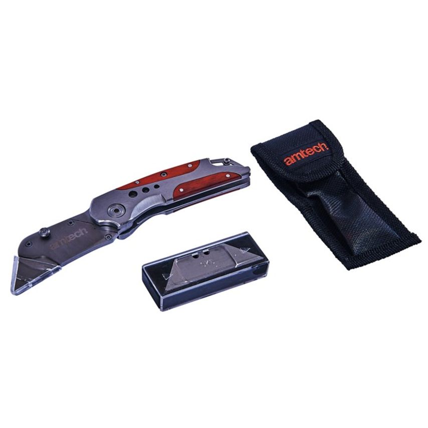 Folding Lock-back Utility Knife with Wooden Grip