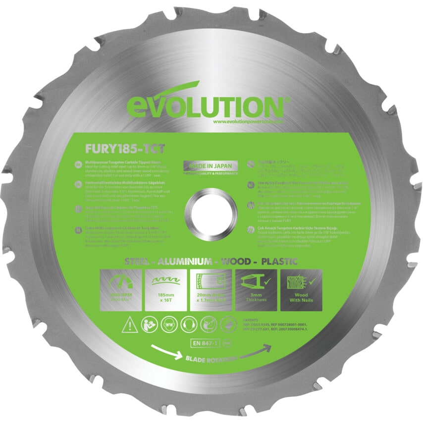 Fury 185mm Replacement Multi-Purpose Tungsten Carbide Tipped Blades with Evolution Rage Technology