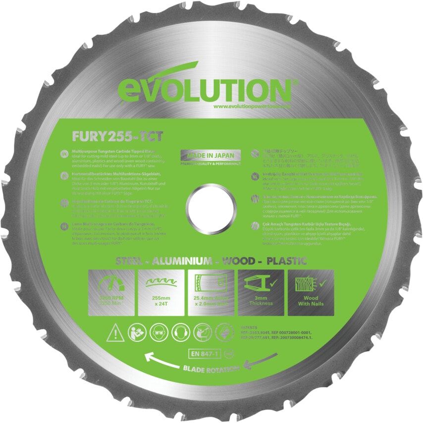 Fury 255mm Replacement Multi-Purpose Tungsten Carbide Tipped Blades with Evolution Rage Technology
