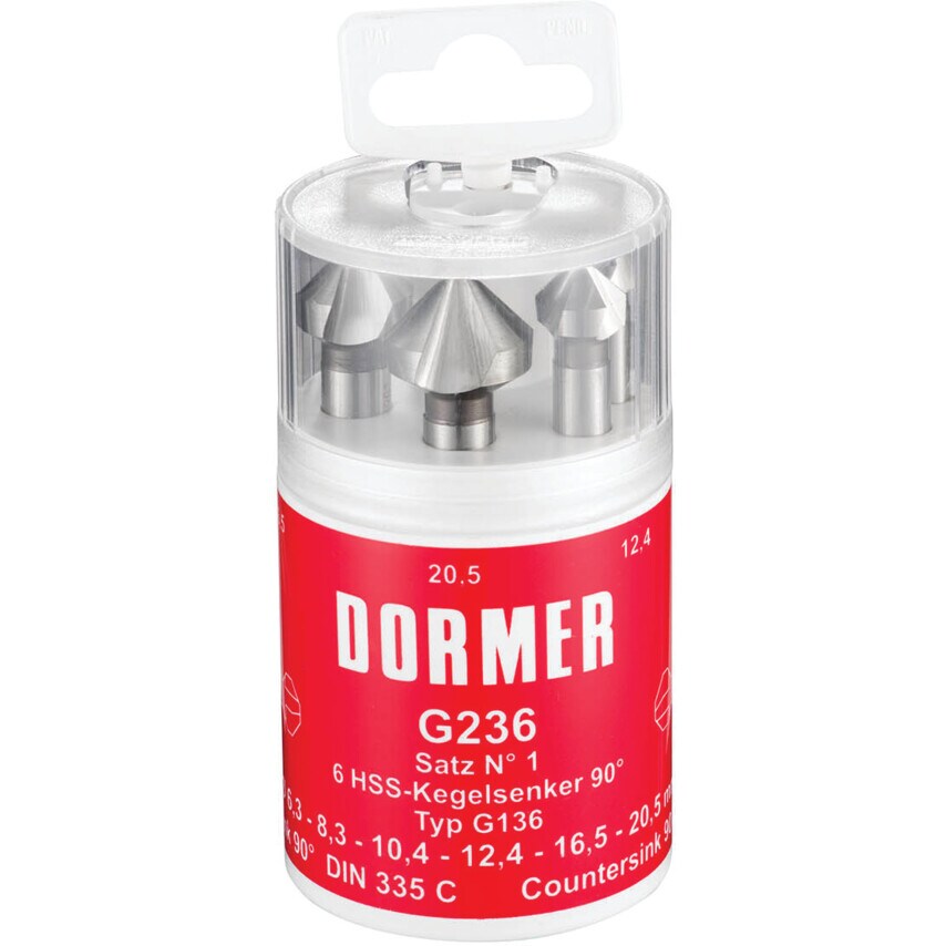 G236 Set 1 (6-PCE) HSS Straight Shank 90DEG Csk DIN 335 C