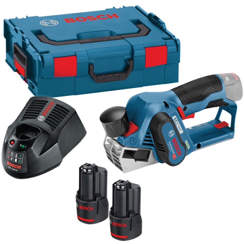 GHO 12V-20 Brushless Cordless Compact Planer 56MM Inc 2X GBA 12V 3.0AH Batteries, GAL 1230 CV Fast Charger in L-BOXX Carry Case 0 601 5A7 071