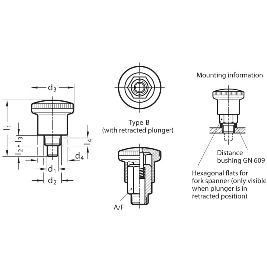 GN822-5-B-ST Mini Indexing Plunger; Steel
