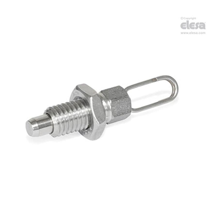 GN 717-NI Indexing plungers with or without rest in retracted position stainless steel Eyelet lifting with locking nut GN 717-8-M16X1.5-DK-NI