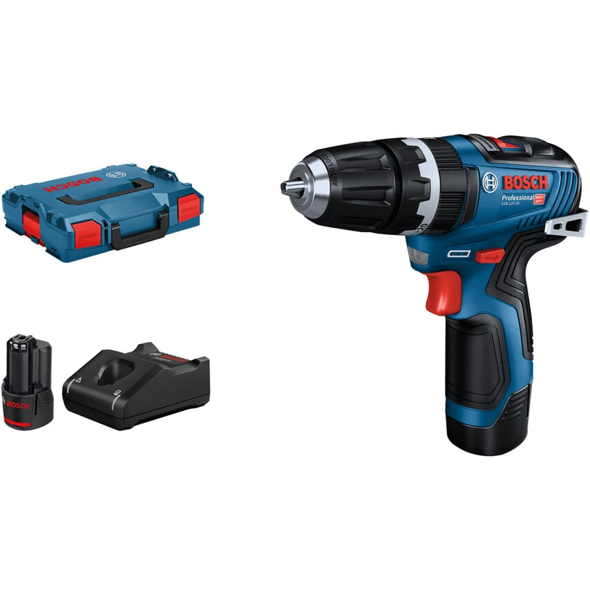 GSB 12V-35 Combi Drill, 2 x 3AH Batteries, L-Boxx Storage