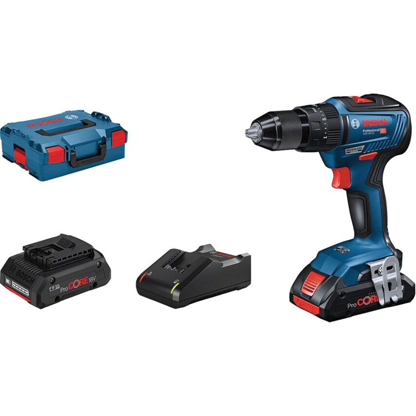GSB 18V-55 Battery Operated 18V Cordless Drill, Brushless Motor, Lithium Ion Battery, 2X 4.0 AH Batteries, L-Boxx Toolbox, Quick Charger GAL 18V-40