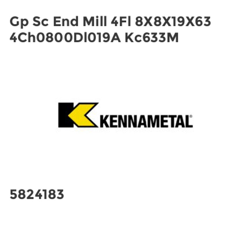 General PU SC End Mill 4FL 8 x 8 x 19 x 63 4CH0800DL019A KC633M