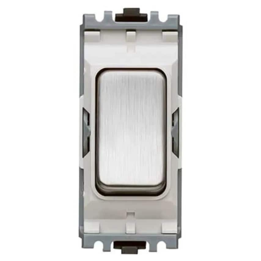 Grid Switch 1 Way DP 10A Brushed Stainless Steel White Inserts