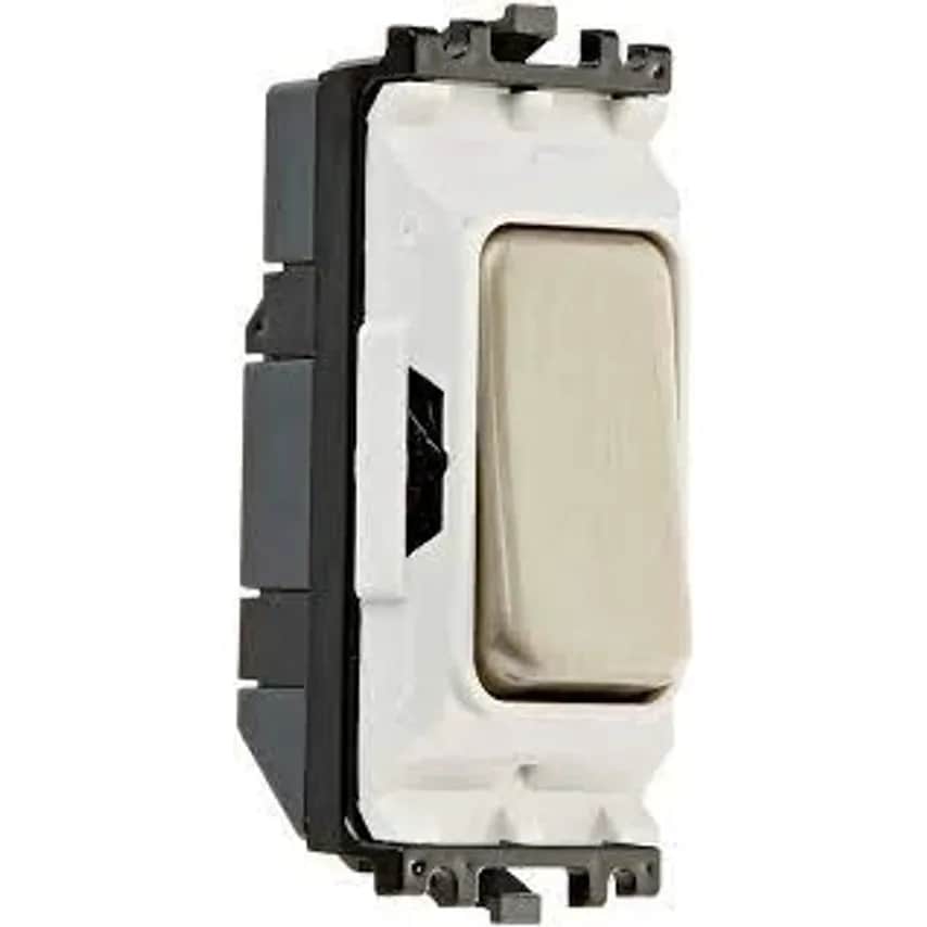 Grid Switch 1 Way DP 10A Lacquered Brushed Steel White Inserts