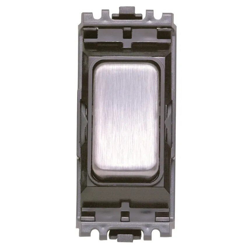 Grid Switch 1 Way DP Push Make 20A Brushed Stainless Steel Black Inser