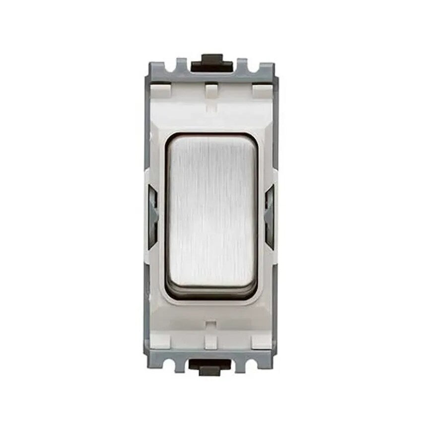 Grid Switch 1 Way DP Push Make 20A Brushed Stainless Steel White Inser