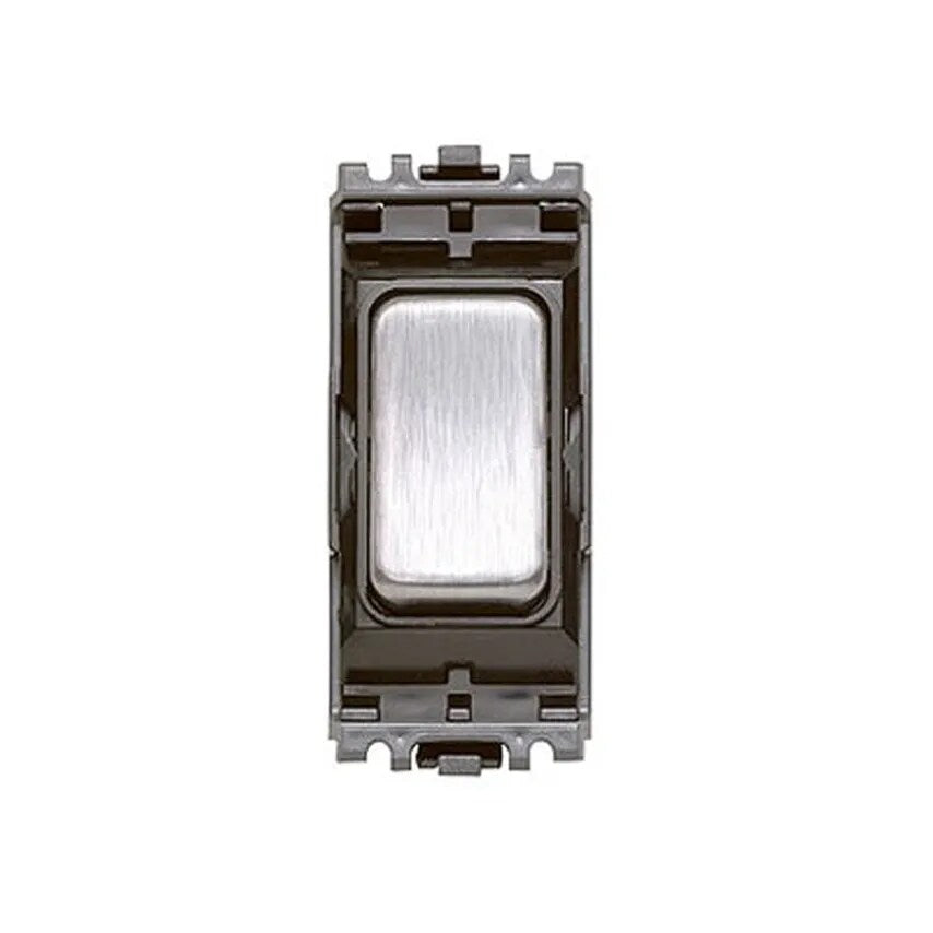 Grid Switch 1 Way SP 10A Brushed Stainless Steel Black Inserts