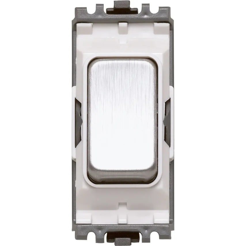 Grid Switch 1 Way SP 10A Brushed Stainless Steel White Inserts