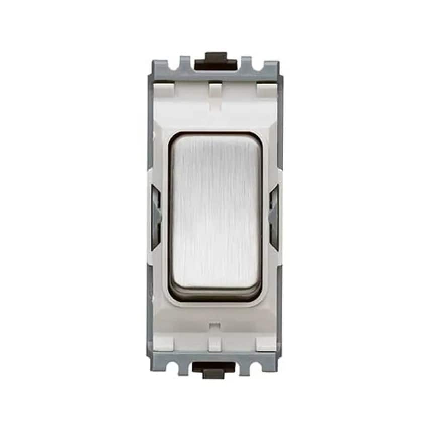 Grid Switch 2 Way SP Push 10A Brushed Stainless Steel White Inserts