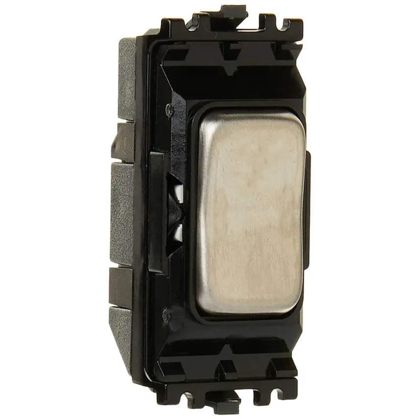 Grid Switch Retractive 10A Brushed Stainless Steel Black Inserts