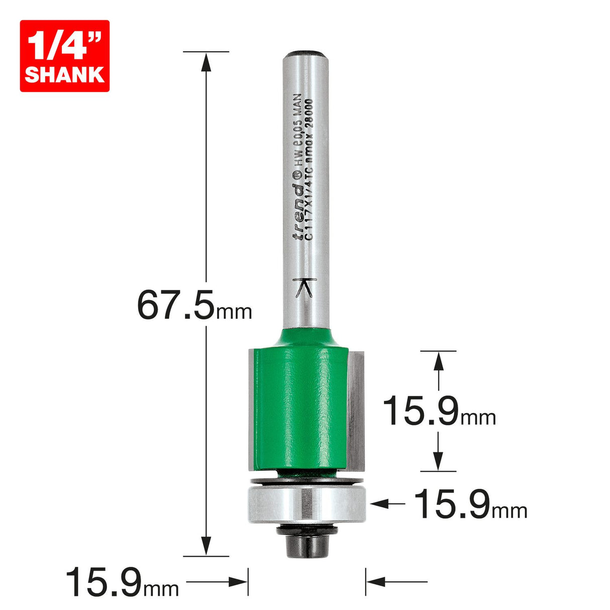 Guided Trimmer 15.9mm Diameter - C117X1/4TC