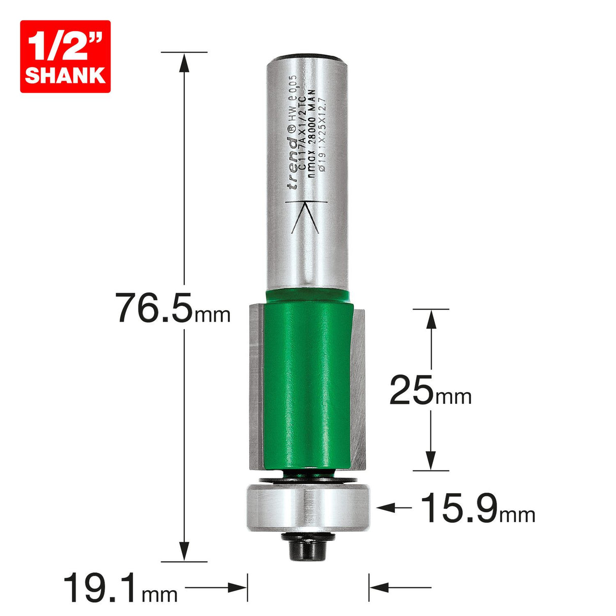 Guided Trimmer 19.1mm Diameter - C117AX1/2TC