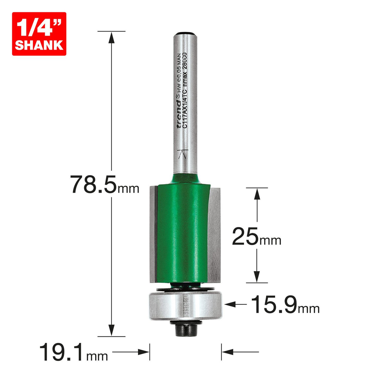 Guided Trimmer 19.1mm Diameter - C117AX1/4TC