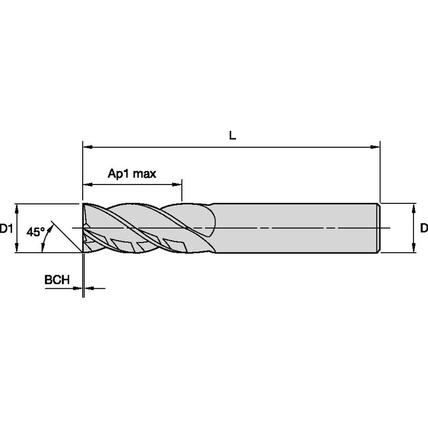 H1TE4CH0219R044HA End Mill Harvi I TE 7/32X1/4X7
