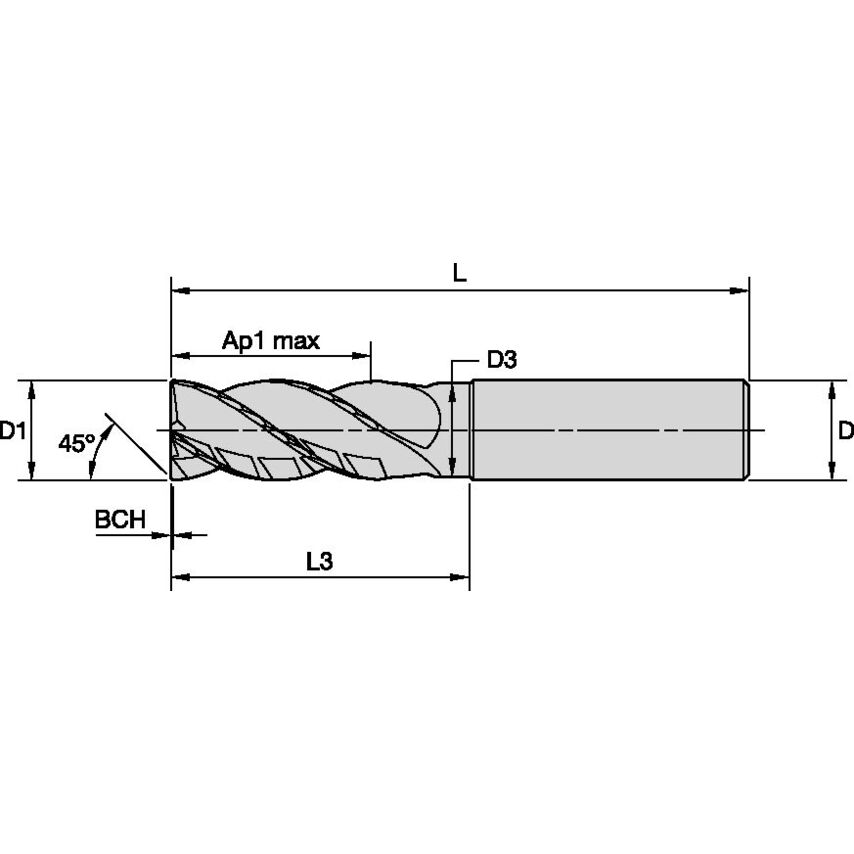 H1TE4CH0600N013HAM End Mill Harvi I TE 4FL 6X6X13