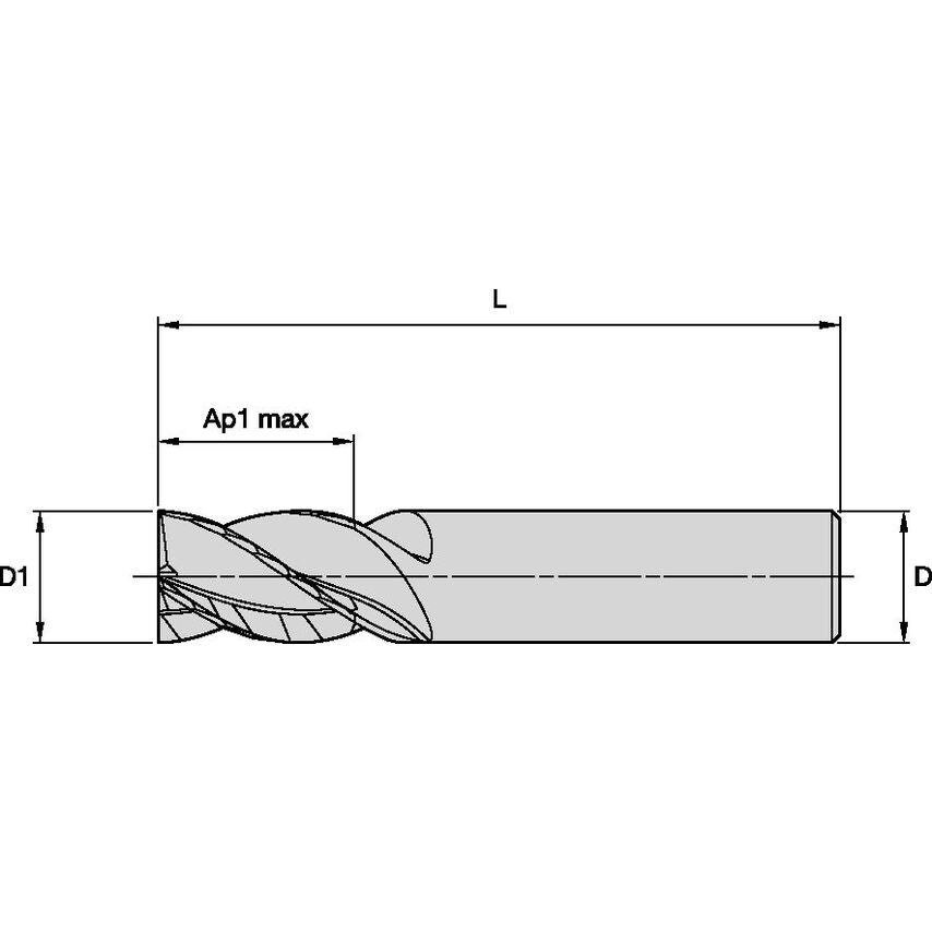 H1TE4SE2500S030HAM - HARVI Square End, 4 Flutes, Short, Plain Shank, Metric