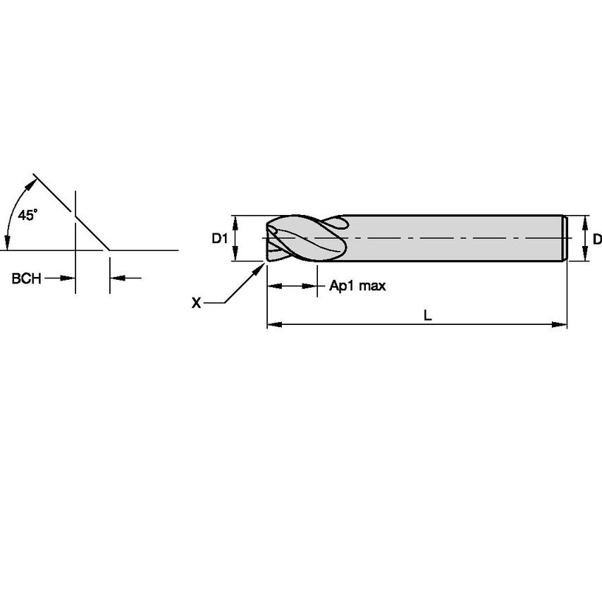 HPHVT500S4125CH Solid Carbide End Mill 1/2X1/2X