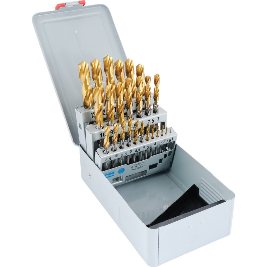 HSS 1.00-13.00MM X 0.5MM Straight Shank Jobber Drill Sets - TiN Tipped - 25 Piece
