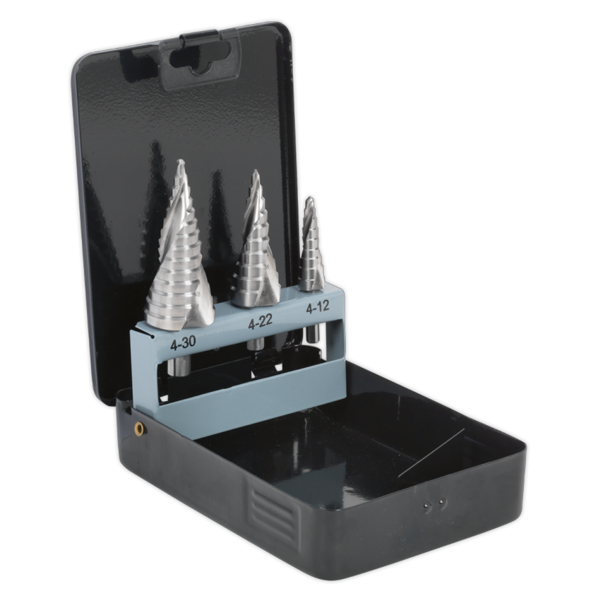 HSS 4341 Step Drill Bit Set 3PC Spiral Flute