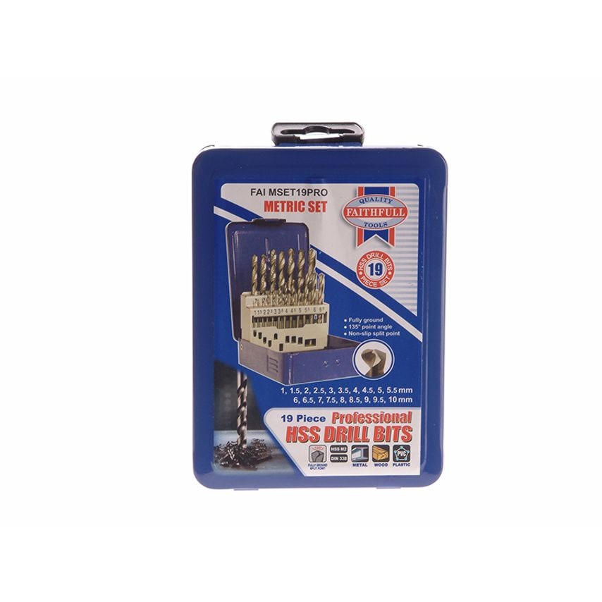 HSS Drill Bit Set of 19 M2 1 - 10mm & Case FAIMSET19PRO