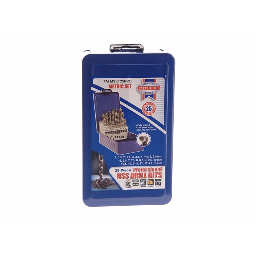 HSS Drill Bit Set of 25 M2 1 - 13mm & Case FAIMSET25PRO