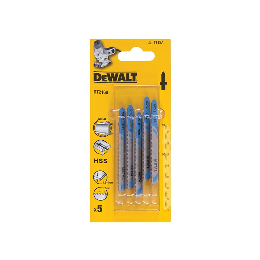HSS Metal Cutting Jigsaw Blades Pack of 5 T118A DEWDT2160QZ