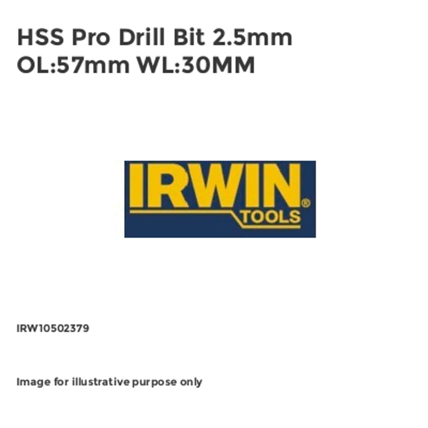 HSS Pro Drill Bit 2.5mm OL:57mm WL:30MM IRW10502379