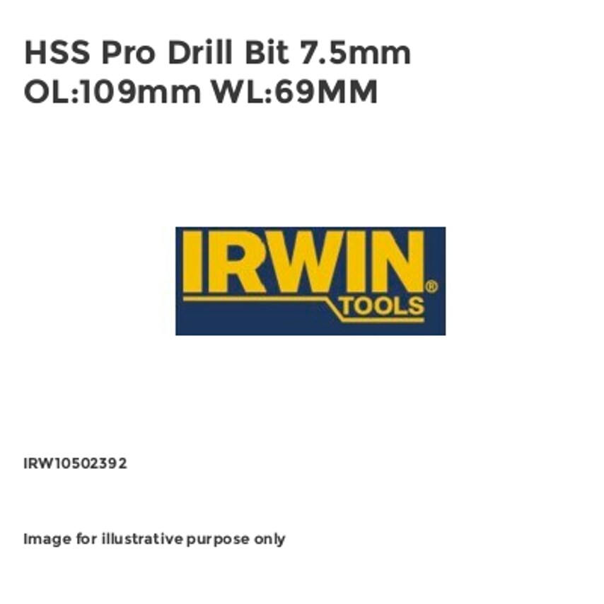 HSS Pro Drill Bit 7.5mm OL:109mm WL:69MM IRW10502392